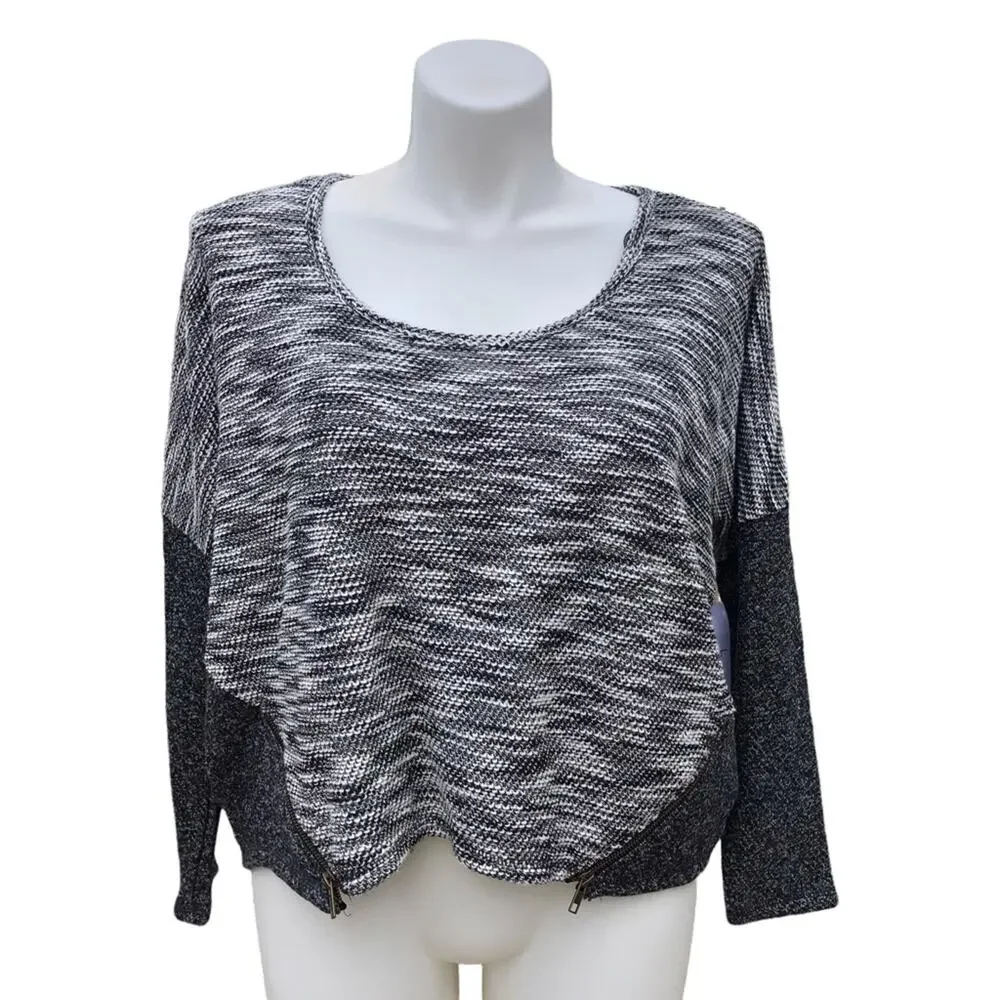 Jessica Simpson Danielle black space dyed crop top dolman sleeve size XL